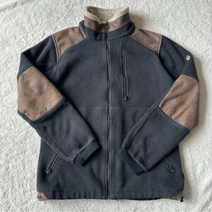 Kuhl Fleece Jacket Mens Sz S Black Sherpa Collar Zip Outdoor Hiking Elbow Patch